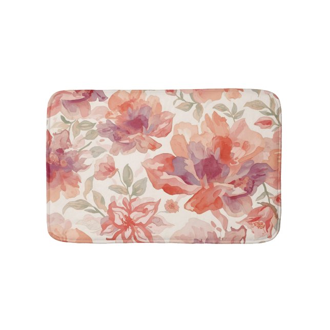 Watercolor Pastel Flowers Light Orange Bath Mat (Front)