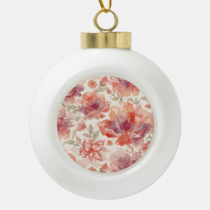 Watercolor Pastel Flowers Light Orange Ceramic Ball Christmas Ornament