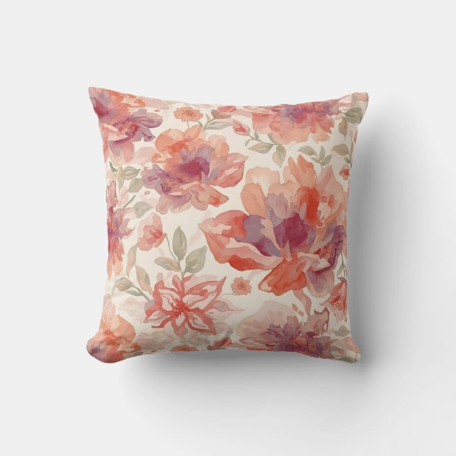 Watercolor Pastel Flowers Light Orange Cushion (Front)