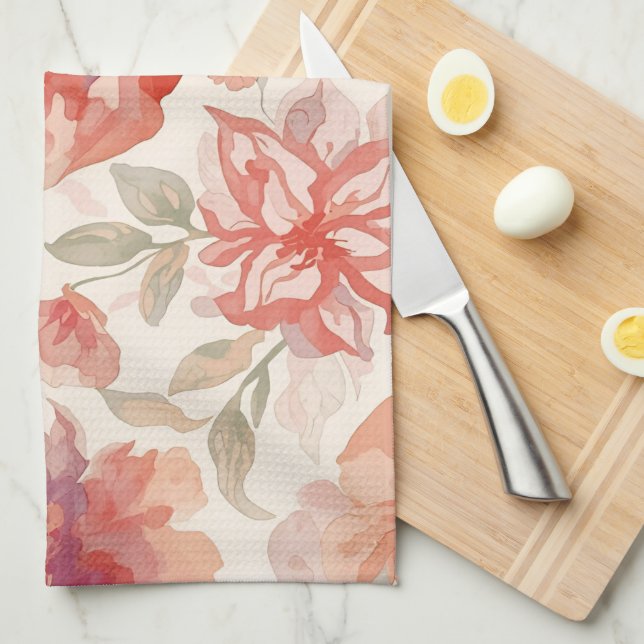 Watercolor Pastel Flowers Light Orange Tea Towel (Quarter Fold)
