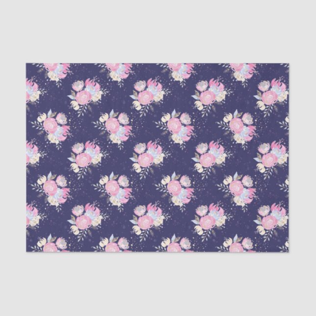 Watercolor Pastel Flowers with Glitter Accents Tissue Paper (Front)