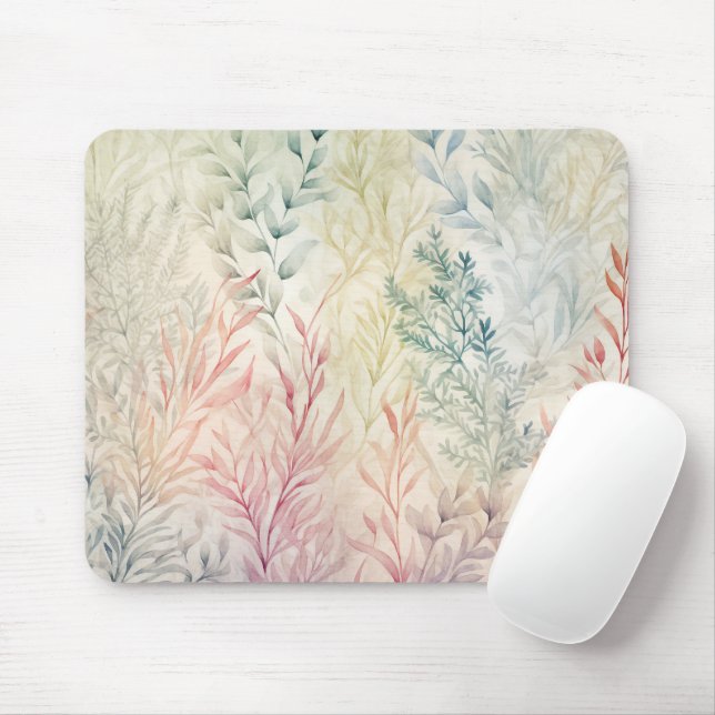 Watercolor Pastel Foliage Leaves   Mouse Mat (With Mouse)
