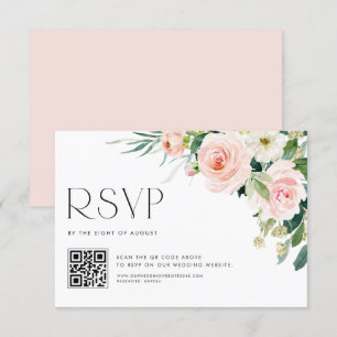 Watercolor Pastel Garden Flowers Wedding QR Code RSVP Card