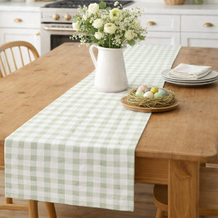 Watercolor Pastel Green Plaid Short Table Runner