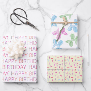 Watercolor Pastel Happy Birthday Set Of Wrapping Paper Sheet