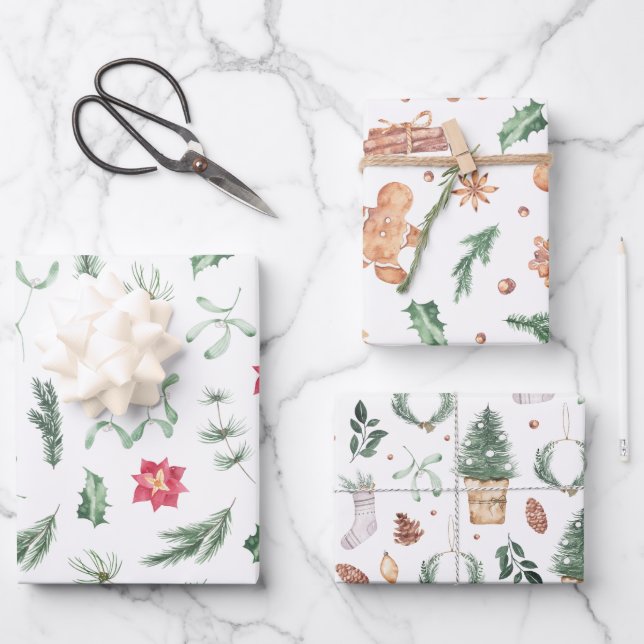 Watercolor Pastel Holiday Wrapping Paper Sheets (Front)