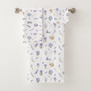 Watercolor Pastel Lavender Flowers Bath Towel Set