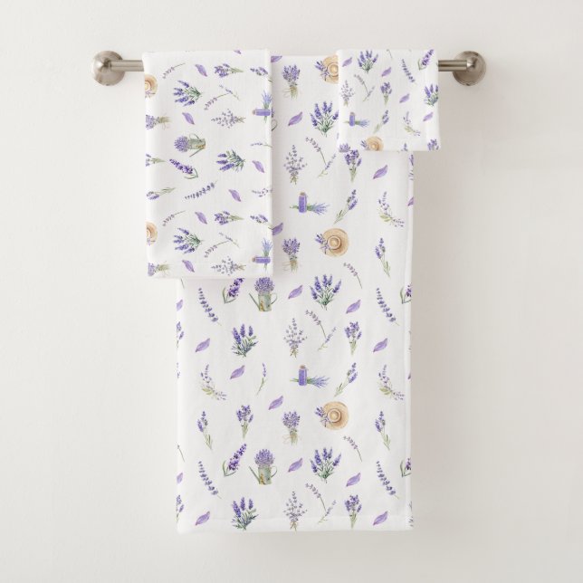 Watercolor Pastel Lavender Flowers Bath Towel Set (Insitu)
