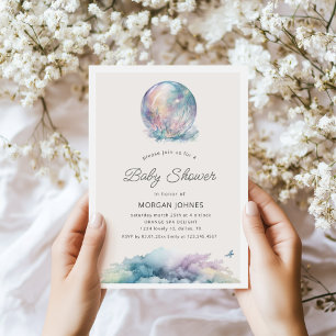 Watercolor Pastel Moon Baby Shower Invitation