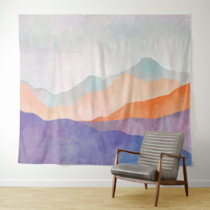 Watercolor Pastel Mountains Nature Landscape Tapestry