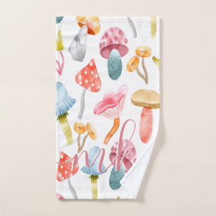 Watercolor Pastel Mushrooms Bath Towel Set