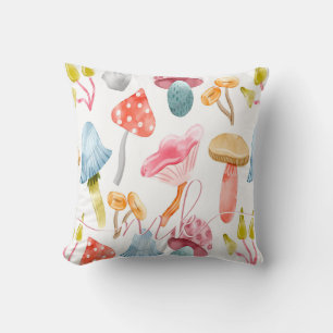 Watercolor Pastel Mushrooms Cushion