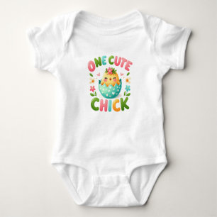 Watercolor pastel one cute chick floral baby bodysuit