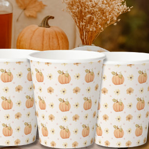 Watercolor Pastel Orange Pumpkin Floral Pattern  Paper Cups