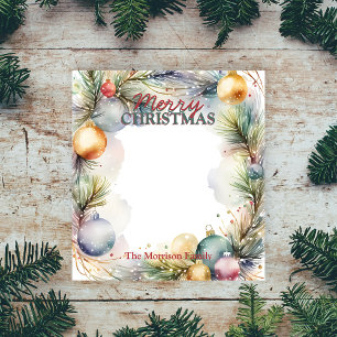 Watercolor Pastel Ornament Pine Family Holiday Notepad