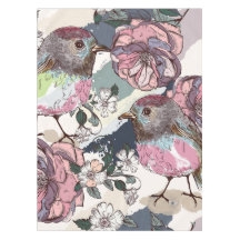 Watercolor Pastel Pink Birds and Flowers