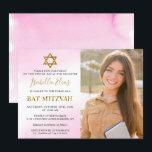 Watercolor Pastel Pink Gold Bat Mitzvah Photo Invitation<br><div class="desc">Watercolor Pastel Pink Gold Bat Mitzvah Photo Invitation</div>