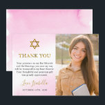 Watercolor Pastel Pink Gold Bat Mitzvah Photo Thank You Card<br><div class="desc">Watercolor Pastel Pink Gold Bat Mitzvah Photo Thank You Card</div>
