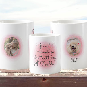 Watercolor Pastel Pink Poodle Custom Photo & Name Coffee Mug
