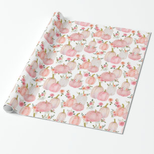 Watercolor Pastel Pink Pumpkin Roses Pattern Wrapping Paper