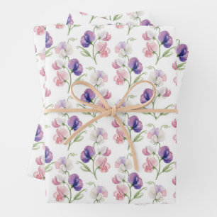 Watercolor Pastel Pink Purple Sweet Pea Flowers  Wrapping Paper Sheet