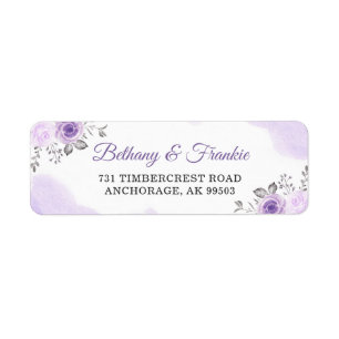 Watercolor Pastel Purple Floral Wedding Address