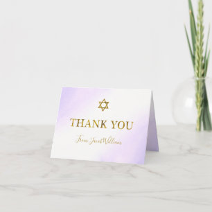 Watercolor Pastel Purple Gold Bar Mitzvah Thank You Card