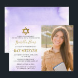 Watercolor Pastel Purple Gold Bat Mitzvah Photo Invitation<br><div class="desc">Watercolor Pastel Purple Gold Bat Mitzvah Photo Invitation</div>