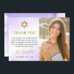 Watercolor Pastel Purple Gold Bat Mitzvah Photo Thank You Card<br><div class="desc">Watercolor Pastel Purple Gold Bat Mitzvah Photo Thank You Card</div>