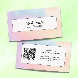 Watercolor Pastel QR Code Mum White Calling Card