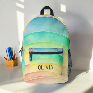 Watercolor Pastel Rainbow Cute Monogram Printed Backpack