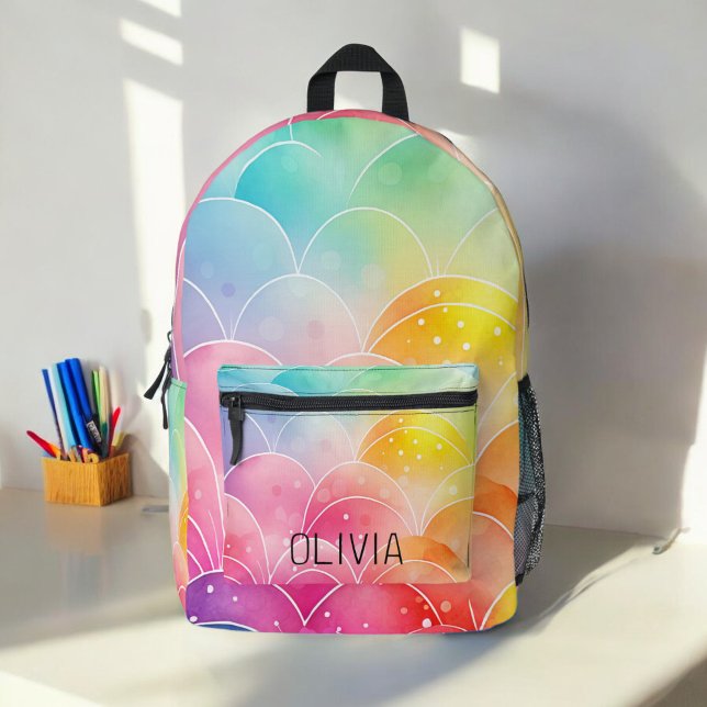 Watercolor Pastel Rainbow Cute Monogram Printed Backpack (Creator Uploaded)