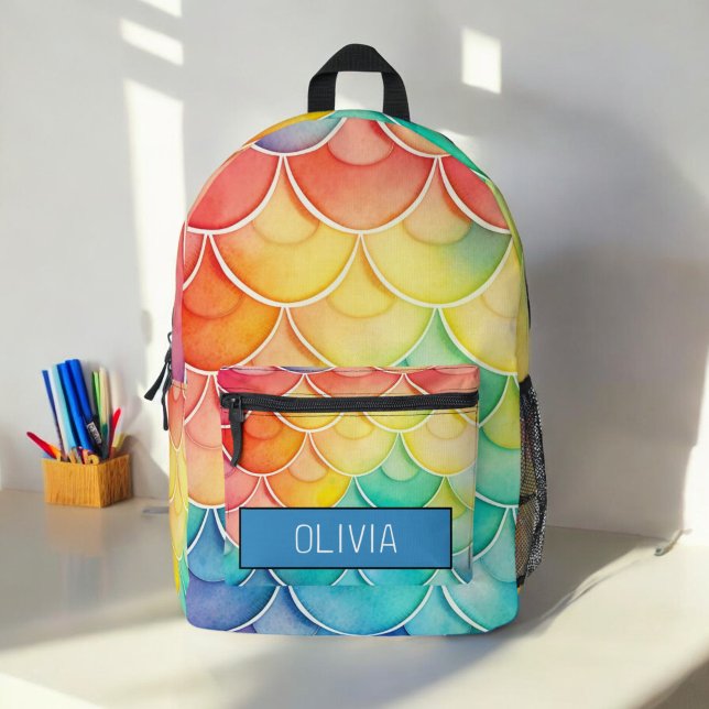 Watercolor Pastel Rainbow Cute Monogram Printed Backpack (Creator Uploaded)