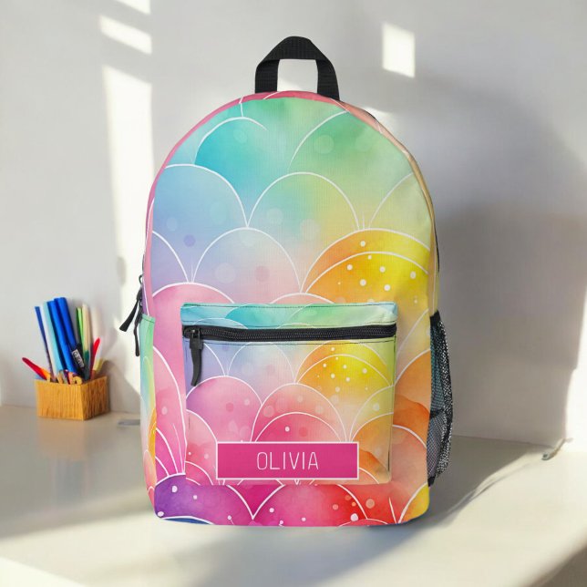 Watercolor Pastel Rainbow Cute Monogram Printed Backpack (Creator Uploaded)