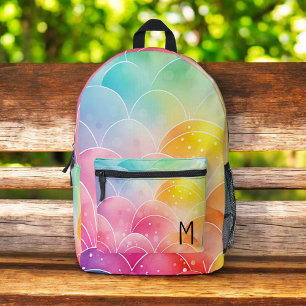 Watercolor Pastel Rainbow Cute Monogram Printed Backpack