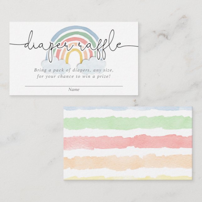 Watercolor pastel rainbow diaper raffle enclosure card (Front/Back)