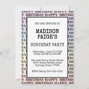 Watercolor Pastel Rainbow Happy Birthday Invitation