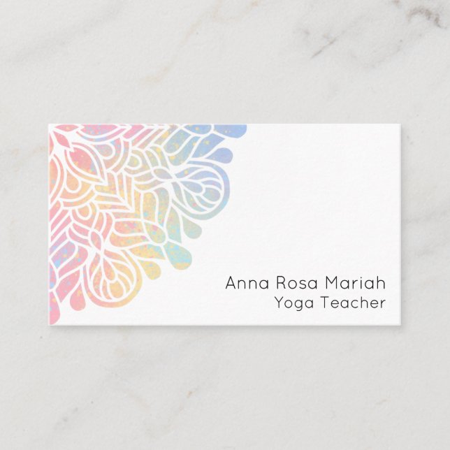 *~*  Watercolor Pastel Rainbow Mandala Spiritual Business Card (Front)