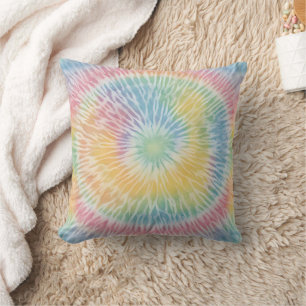 Watercolor Pastel Rainbow Tie Dye Throw Pillow