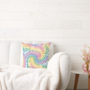 Watercolor Pastel Rainbow Tie Dye Throw Pillow