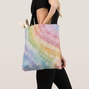 Watercolor Pastel Rainbow Tie Dye Throw Pillow Tote Bag