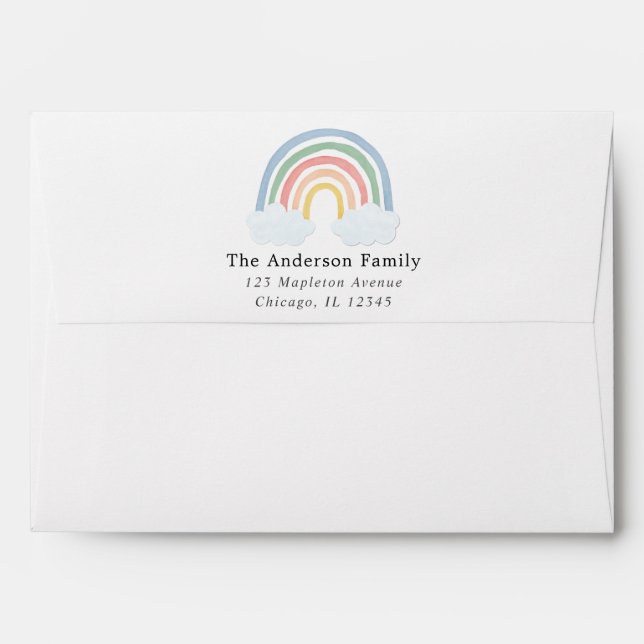 Watercolor pastel rainbow white envelopes 5x7 card (Back (Top Flap))