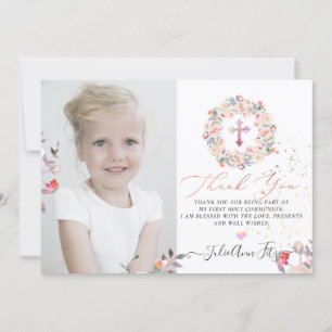 Watercolor Pastel Roses Communion Thank You Invitation