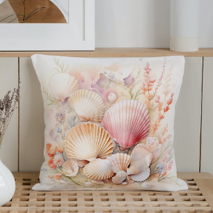 Watercolor Pastel Seashells Cushion