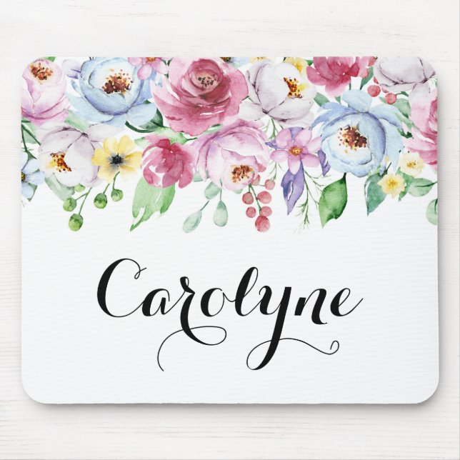 Watercolor Pastel Spring Floral Garland Custom Mouse Mat (Front)