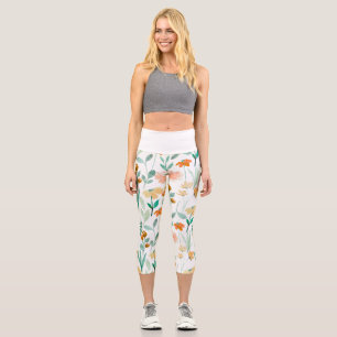 Watercolor Pastel Spring Floral High Waisted Capri Leggings