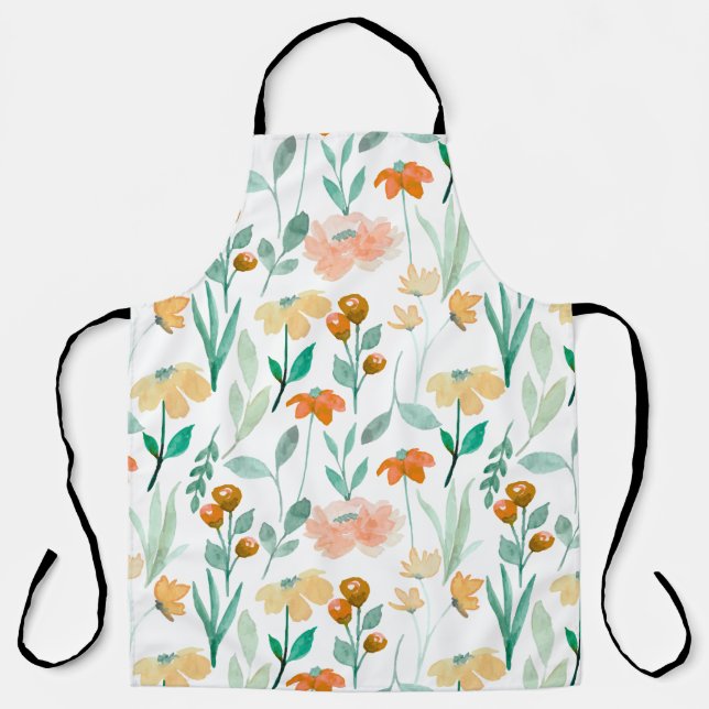 Watercolor Pastel Spring Floral Kitchen Apron (Front)