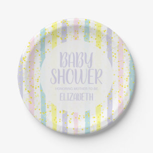 Watercolor Pastel Stripes Neutral Baby Shower Paper Plate