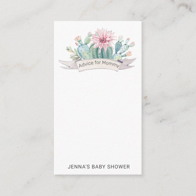 Watercolor pastel succulent Baby Shower Advice Enclosure Card (Front)
