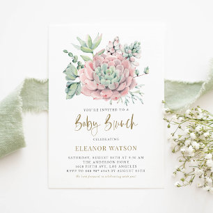 Watercolor Pastel Succulents Baby Brunch Invitation